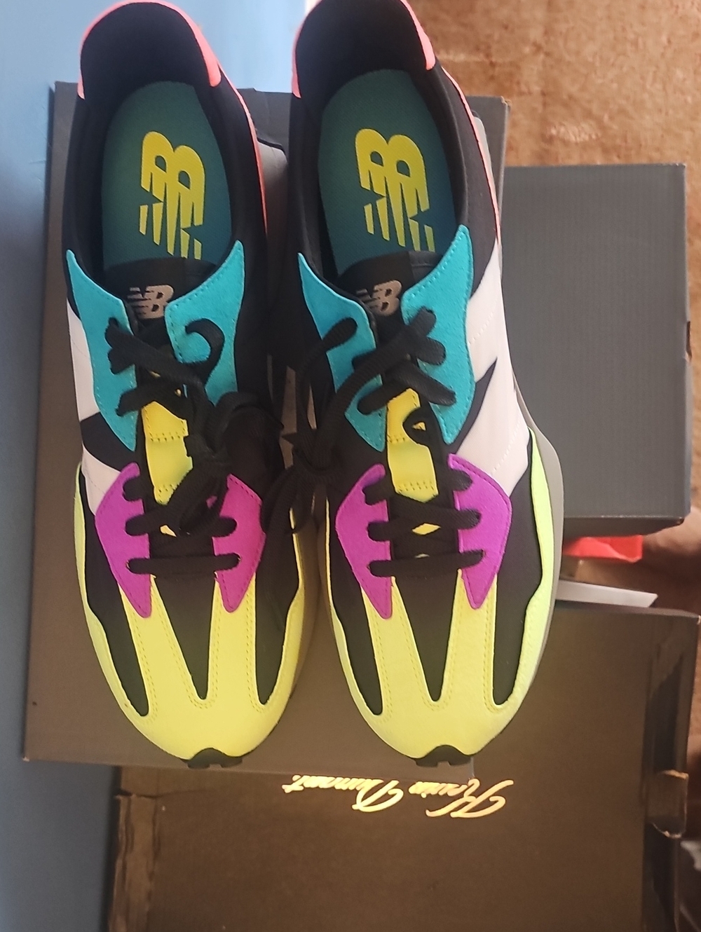 New Balance Kids Neon Yellow, Teal, Purple & Black Sneakers